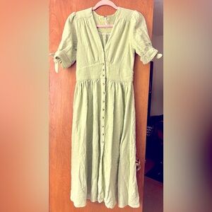 Free People Green V Neck Love Of My Life Button Down Short Sleeve Dress